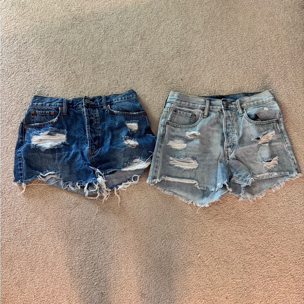 Aeropostale Distressed Jean Shorts - Dark Blue and Light Blue